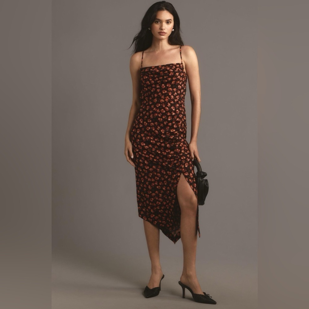 NWT Size 10- Anthropologie Sleeveless Draped-Back Asymmetrical Slip Midi dress